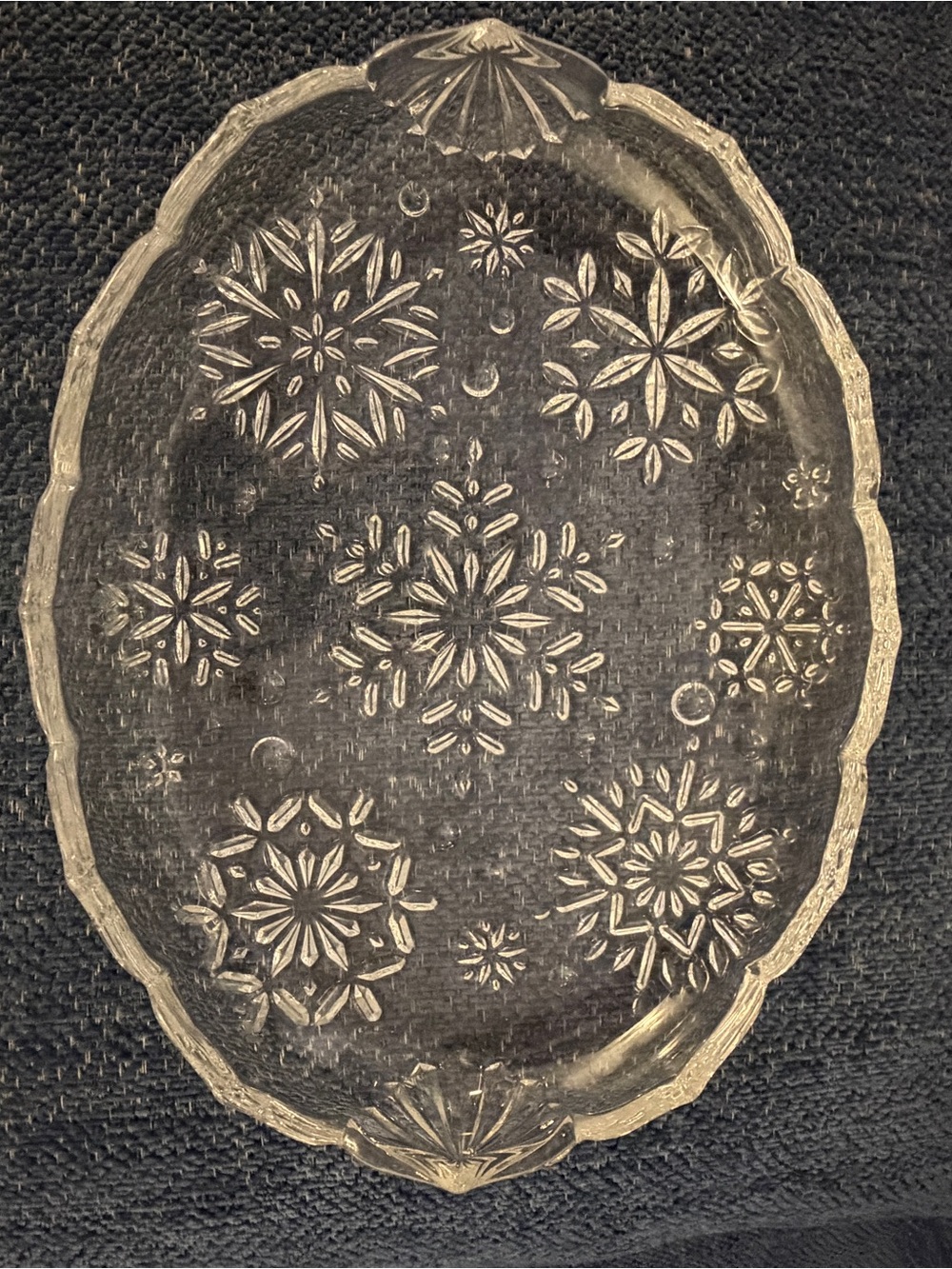 Clear Pressed Glass Snowflake Serving Tray